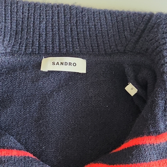 SANDRO WILLIANS Puritan Collar Wool Sweater in Navy Blue Size:0 - Picture 9 of 14